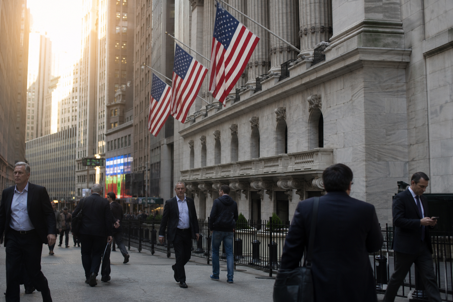 The New York Stock Exchange after a session in which cooler wholesale inflation helped lift major indexes to fresh highs.